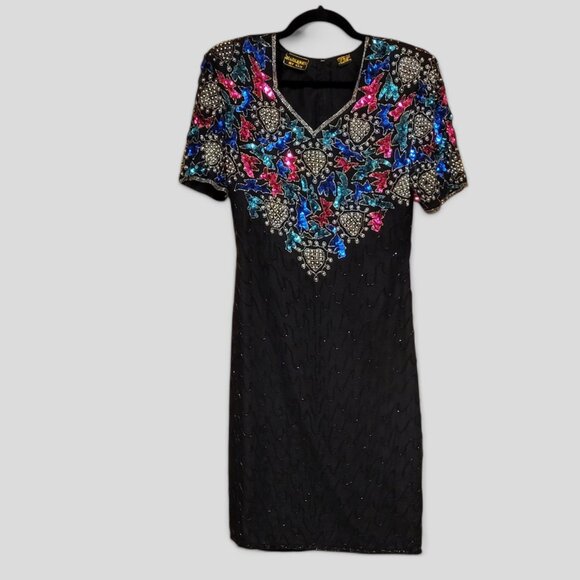 VTG Mark & John Beaded Sequins 100% Silk Cocktail Dress with Sweetheart Neckline - Picture 2 of 16